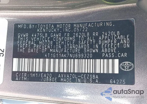 2022 Toyota Camry Se из США, поврежденный, VIN 4T1G11AK7NU699320